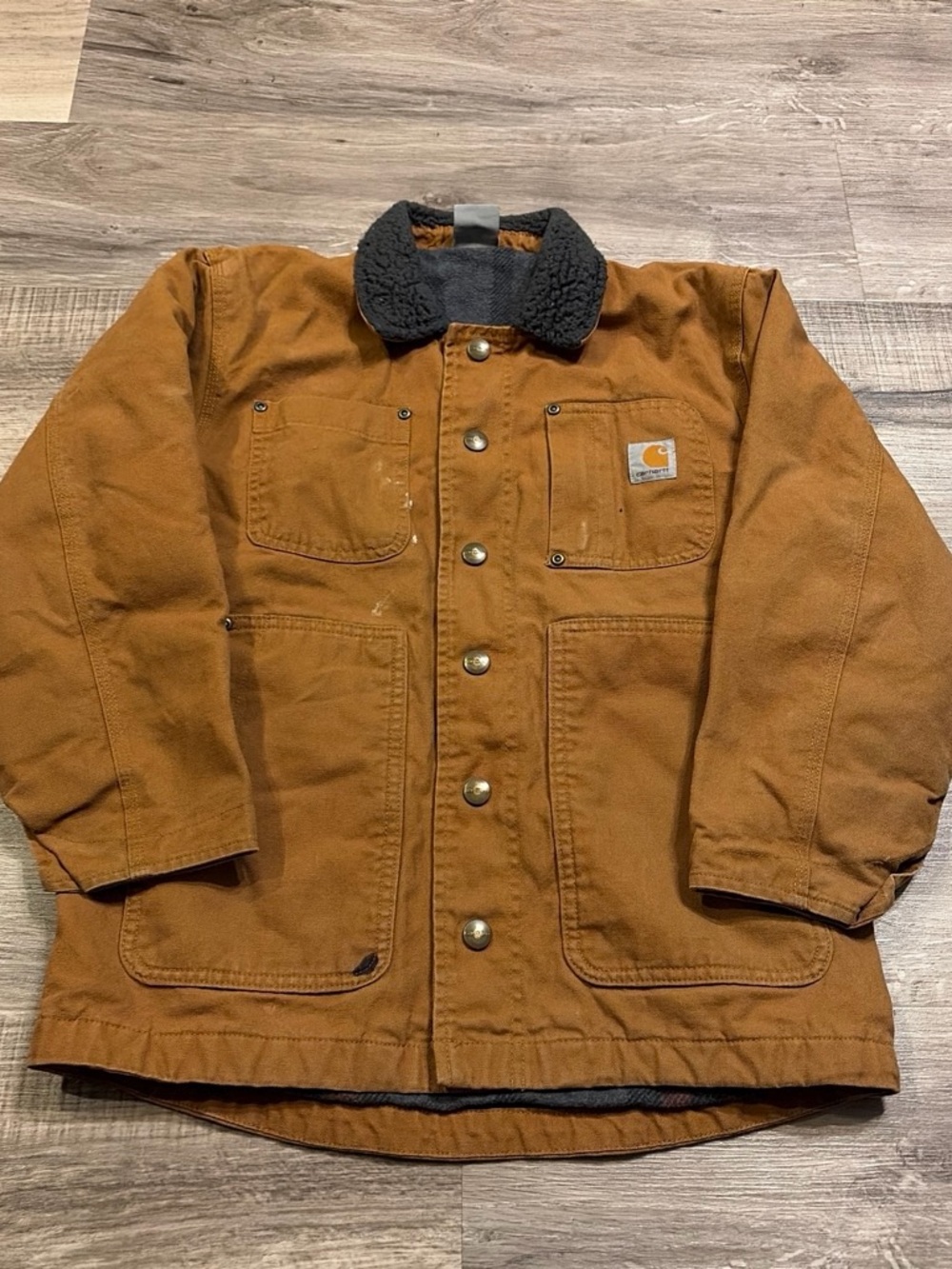 Carhartt Brown/Tan Duck Canvas Sherpa Collar Work Jacket